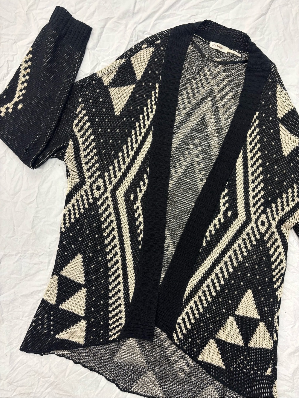 Blu Pepper Black & Cream Geometric Open-Front Cardigan | Large